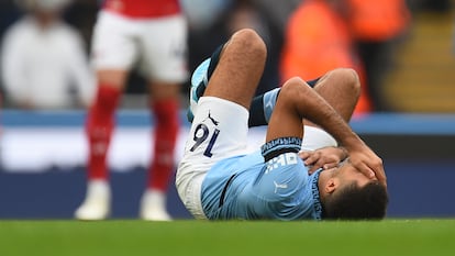 Rodri tras su lesión en el partido contra el Arsenal in Manchester el pasado 22 de septiembre.