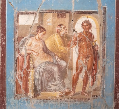 Fresco de Hipólito y Fedra  encontrado en la nueva casa descubierta en Pompeya.