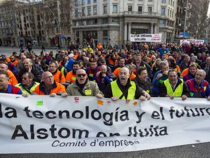 Manifestaci&oacute;n de trabajadores de Alstom por el centro de Barcelona.