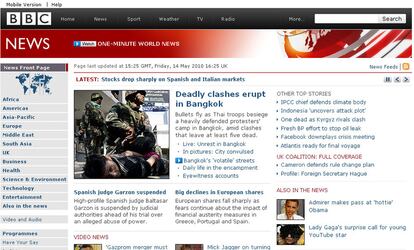 En la portada de la web informativa de la BBC, la noticia de Garzón aparece destacada