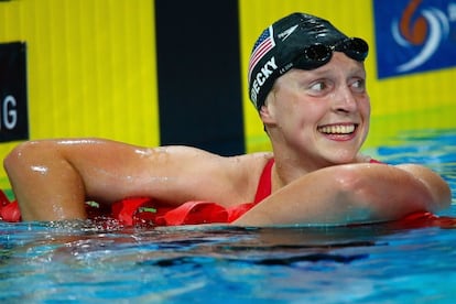 Ledecky, tras batir el r&eacute;cord de los 1.500 libre.