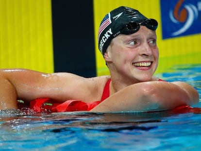 Ledecky, tras batir el r&eacute;cord de los 1.500 libre.