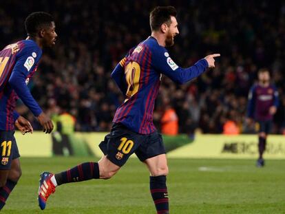 Messi i Dembélé celebren un gol davant del Celta.