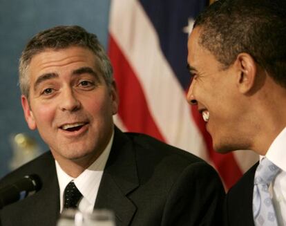 George Clooney y Barack Obama durante una rueda de prensa en Washington.