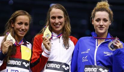 Vall, Moeller y Renshaw, en el podio de los 200 braza.