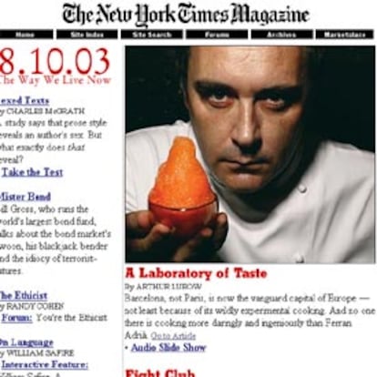 Portada de la revista de 'The New York Times' que dedica 12 páginas a la cocina española y llama a Adrià "un catalán de talento prodigioso".