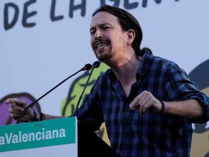 Pablo Iglesias, durante un mitin de campa&ntilde;a este viernes.