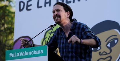 Pablo Iglesias, durante un mitin de campa&ntilde;a este viernes.