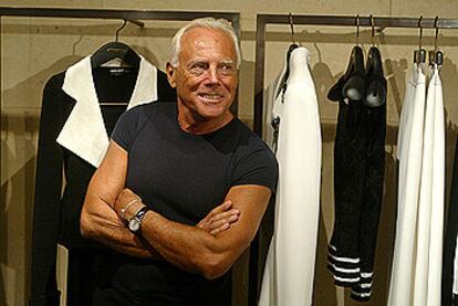 Giorgio Armani, ayer, en su nueva tienda de Barcelona.