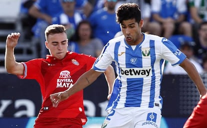 Pedrosa ante Juanfran, en el Leganés-Espanyol.