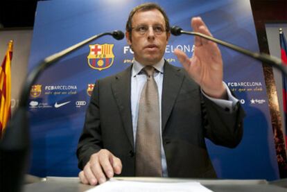 Sandro Rosell, durante la rueda de prensa que ofreció ayer en el Camp Nou.