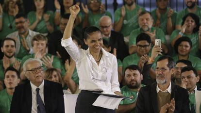 Marina Silva durante convenção que confirmou seu nome como candidata à presidência, em agosto de 2018