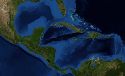 Una imágen del mar caribe tomada desde un satélite de la NASA.