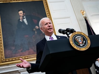 Biden durante su primera conferencia de prensa como presidente de EE UU, el pasado viernes en Washington.