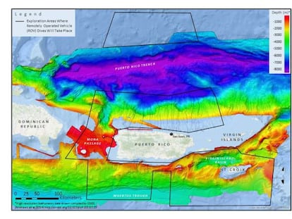 El mapa muestra las zonas a explorar por el dron. El color marca la profundidad.