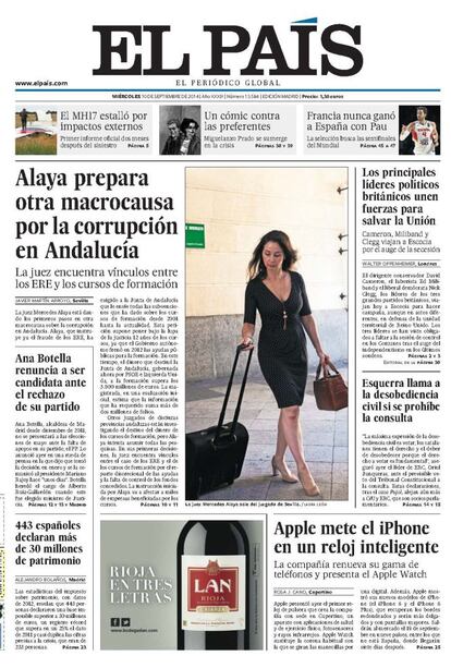 El caso de los ERE y su goteo de noticias ofreció un espectacular vuelco en septiembre, cuando la juez Mercedes Alaya comenzó a dar los primeros pasos de otra macrocausa de corrupción en Andalucía, relacionada con los cursos de formación, también vinculada con el caso de los ERE.<p> <b>Noticia</b>: <a href="http://ccaa.elpais.com/ccaa/2014/09/09/andalucia/1410285085_642365.html" target="blank">Alaya plantea un macroproceso sobre las millonarias ayudas para formación</a>