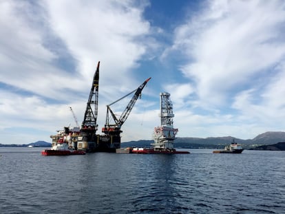 Vista de una plataforma petrolera en Stord (oeste de Noruega).