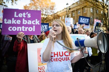 Manifestación a favor del Brexit, este miércoles frente al palacio de Whitehall en Londres.