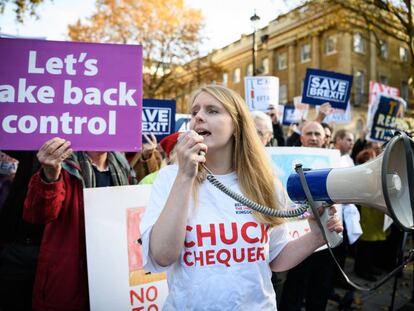 Manifestación a favor del Brexit, este miércoles frente al palacio de Whitehall en Londres.