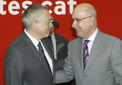 El primer secretario del PSC, Pere Navarro (izquierda), y el líder de Unió, Josep Antoni Duran Lleida, se han reunido hoy.