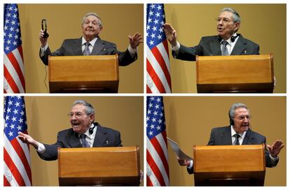 Combinación fotográfica del presidente Raúl Castro en la rueda de prensa.