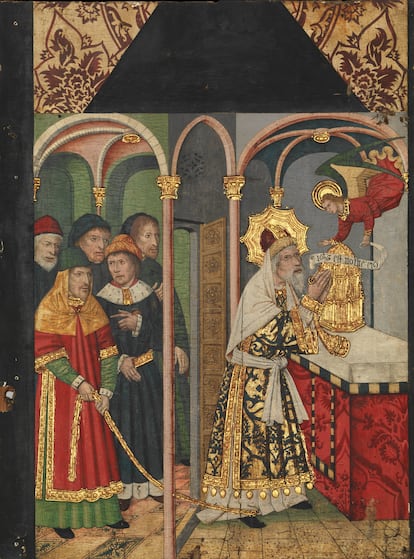 El ángel apareciéndose a Zacarías Domingo Ram Temple y pan de oro sobre tabla, 95,3 x 69,2 cm h.1470 Nueva York, The Metropolitan Museum, The Cloisters Collection, 1925, inv. 25.120.929.