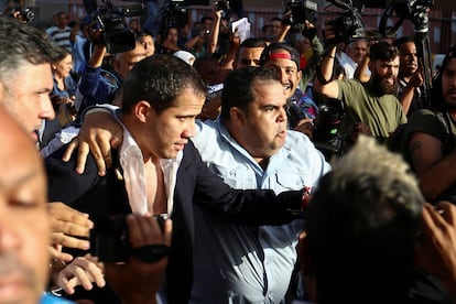 Juan Guaidó a su llegada al aeropuerto Simón Bolivar en Maiquetía, Venezuela.