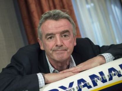 Ryanair CEO Michael O'Leary poses at the Madrid press conference.