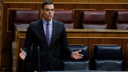 El presidente del Gobierno, Pedro Sánchez, durante su intervención en el Pleno de control al Ejecutivo del pasado 29 de abril.