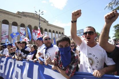 Manifestación contra Saakashvili este domingo en Tiflis.