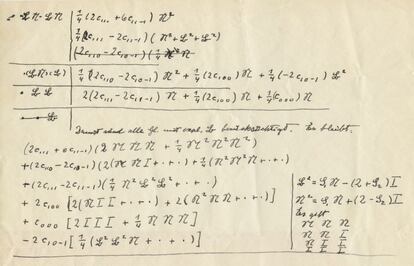 Tras haber publicado la teoría de la relatividad en 1915, Einstein se embarcó en la búsqueda de una gran teoría unificadora en los años cuarenta. Aquí se le ve intentando desarrollarla