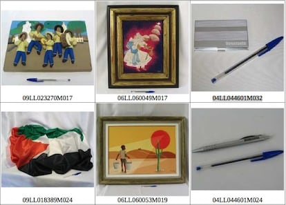 Pinturas de artistas brasileiros também estão entre os presentes, ao lado de um porta cartões dado pelo ex-presidente da Venezuela, Hugo Chávez (acima, à direita).