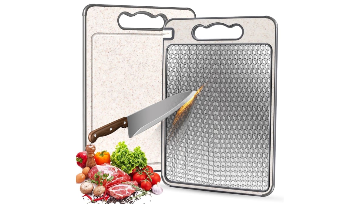 Tabla de cortar de acero inoxidable de doble cara.