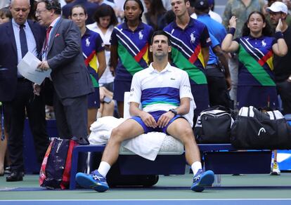 Djokovic, tras caer contra Medvedev en la final del año pasado en Nueva York.