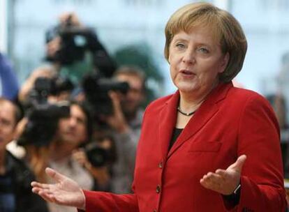 Angela Merkel, durante la exposición del balance económico del año.