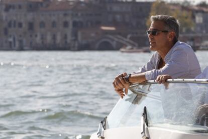 George Clooney, ayer en el Gran Canal de Venecia.