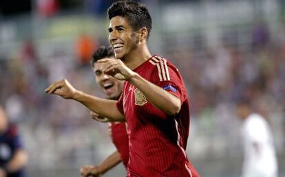 Marco Asensio celebra uno de sus dos goles a Francia en las semifinales