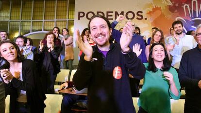 El líder de Podemos, Pablo Iglesias, durante el acto Podemos para todas.