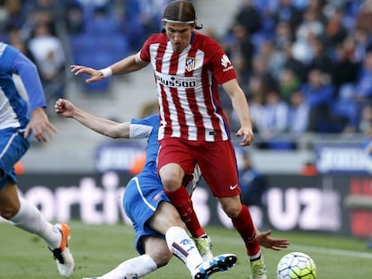 Filipe Luis, en el Espanyol-Atl&eacute;tico de abril