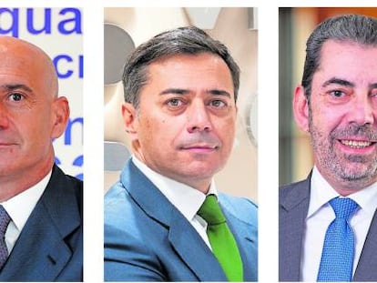 Los consejeros delegados de las grandes promotoras. Desde la izquierda, David Martínez (Aedas); Borja García-Egocheaga (Neinor); Jorge Pérez de Leza (Metrovacesa); José Ignacio Morales (Vía Célere), y José Carlos Saz (Habitat).