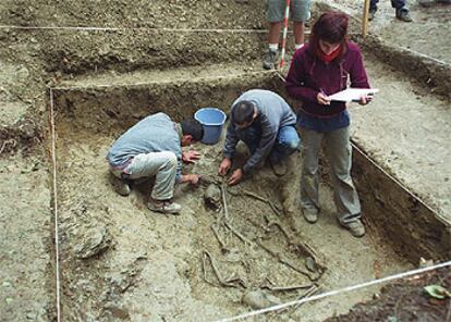 Restos exhumados en Zaldibia (Guipúzcoa) por miembros de la sociedad Aranzadi.