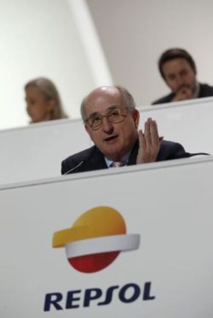 Antonio Brufau en la &uacute;ltima junta de Repsol.