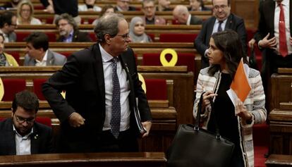 Quim Torra i Inés Arrimadas, aquest dimecres al Parlament.
