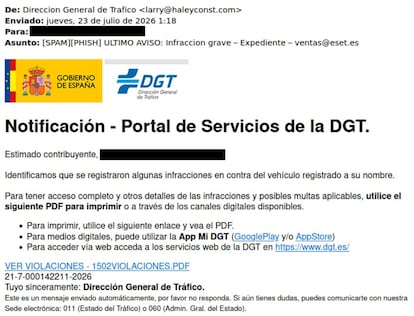 Estafa que suplanta a la DGT