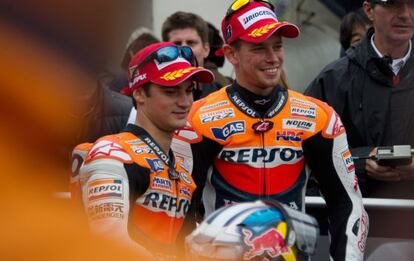 Pedrosa y Stoner, en el último Gran Premio de Valencia.