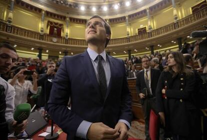 Albert Rivera, líder de Ciudadanos, en el Congreso este jueves, durante la jornada de puertas abiertas.