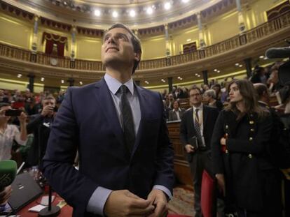 Albert Rivera, líder de Ciutadans, al Congrés aquest dijous, durant la jornada de portes obertes.