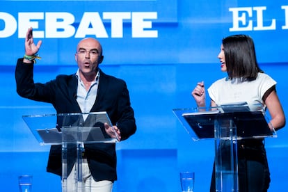 Jorge Buxadé (Vox) and Irene Montero (Vamos), in the debate organized by EL PAÍS and SER.