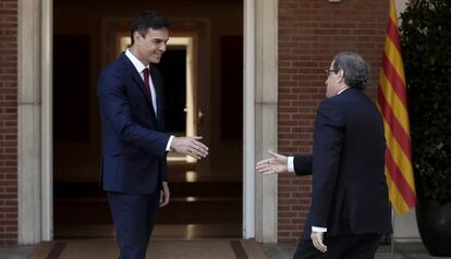 El presidente del Gobierno  español, Pedro Sànchez, y el presidente de la Generalitat, Quim Torrra.