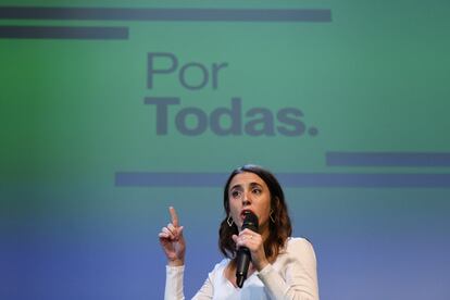 La ministra de Igualdad, Irene Montero, este sábado en un acto feminista en Madrid.